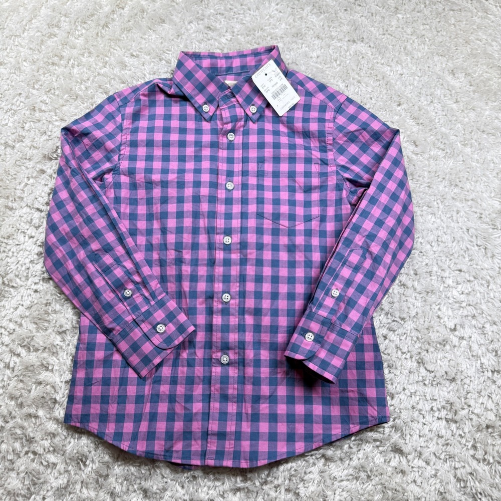 Crewcuts NWT Boys Button Down Shirt 4-5 Pink Blue Gingham Preppy Casual Church